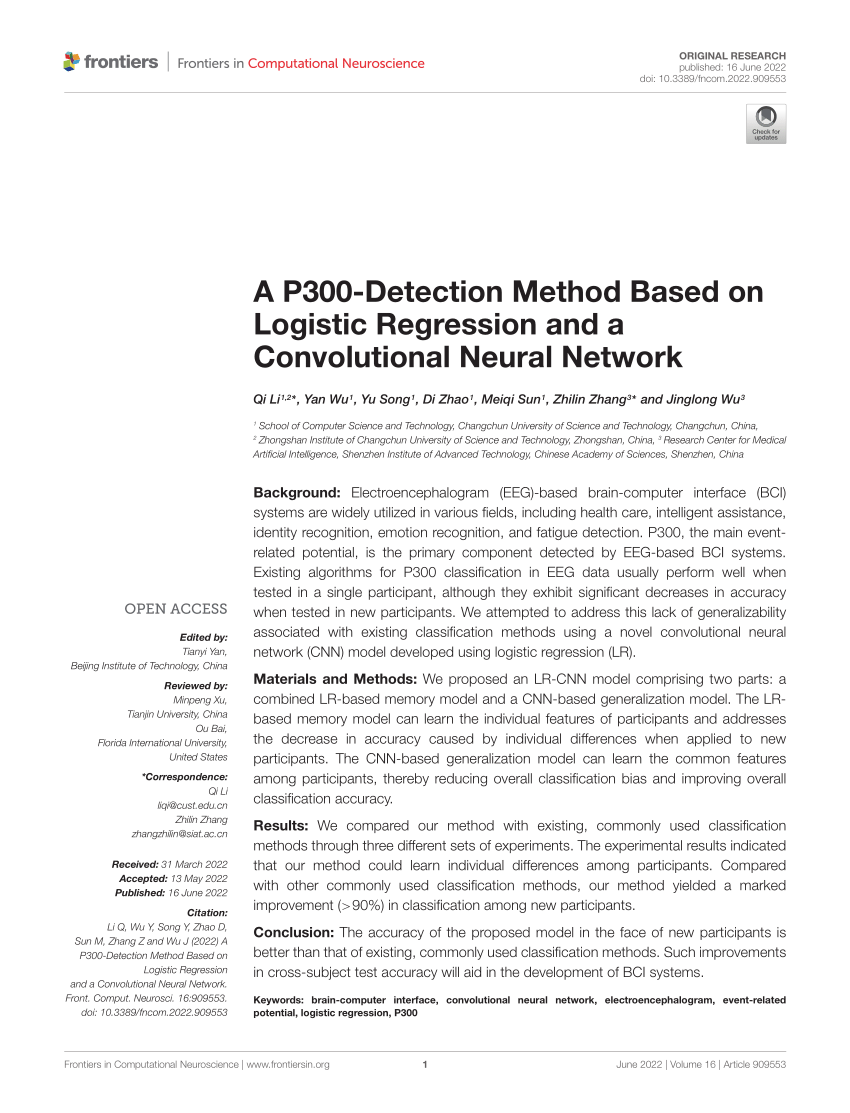 PDF A P300 Detection Method Based on Logistic Regression and a  