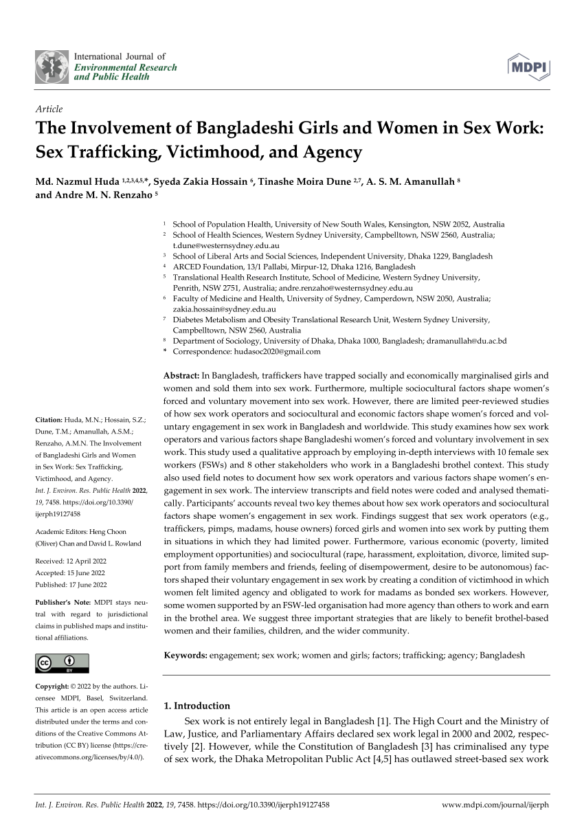 PDF) The Involvement of Bangladeshi Girls and Women in Sex Work: Sex  Trafficking, Victimhood, and Agency