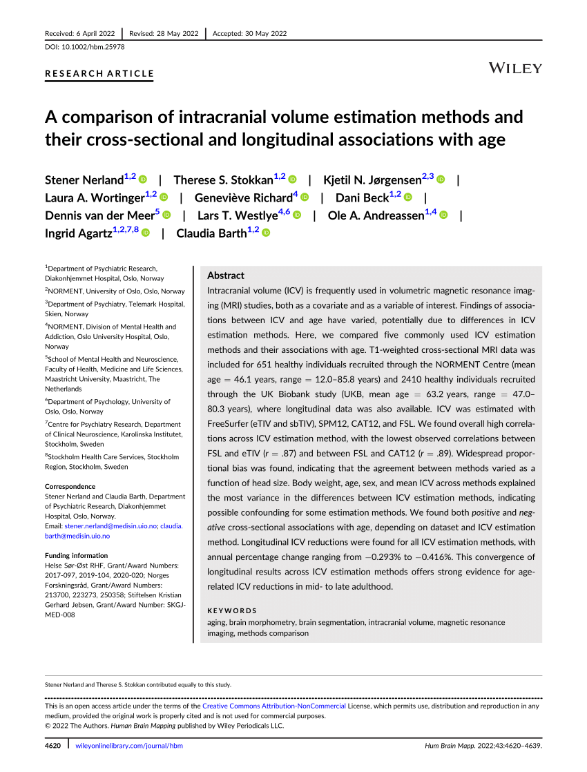 PDF) A comparison of intracranial volume estimation methods and