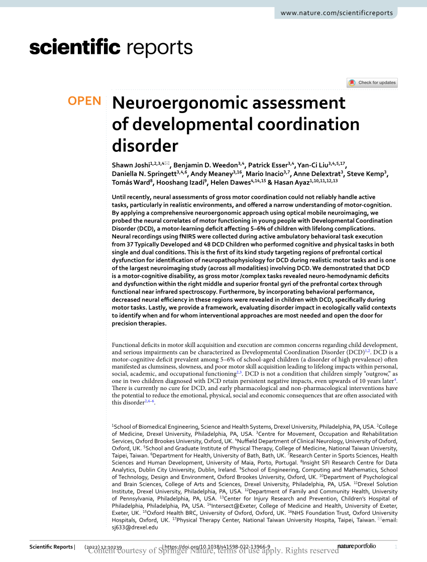 (PDF) Neuroergonomic assessment of developmental coordination