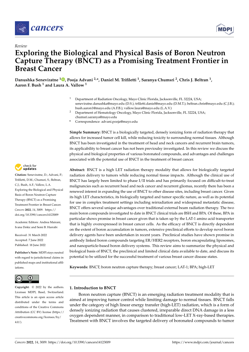 Pdf Exploring The Biological And Physical Basis Of Boron Neutron Capture Therapy Bnct As A