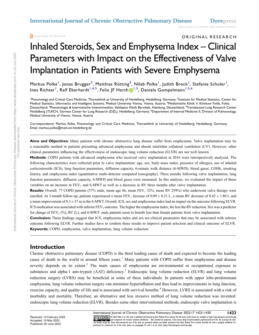Pdf Inhaled Steroids Sex And Emphysema Index Clinical Parameters With Impact On The