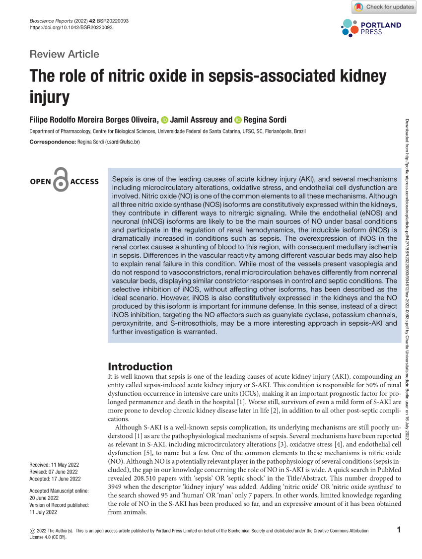 (PDF) The role of nitric oxide in sepsisassociated kidney injury