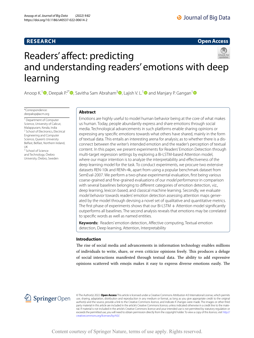 PDF) Readers' affect: predicting and understanding readers 