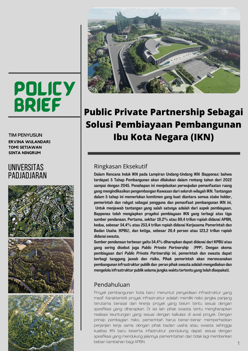 Pdf Policy Brief Public Private Partnership Sebagai Solusi Pembiayaan