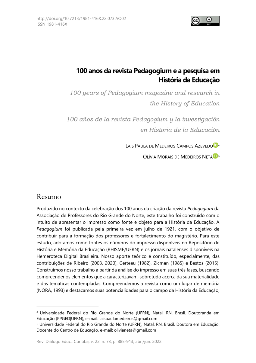 Pdf 100 Anos Da Revista Pedagogium E A Pesquisa Em História Da Educação 