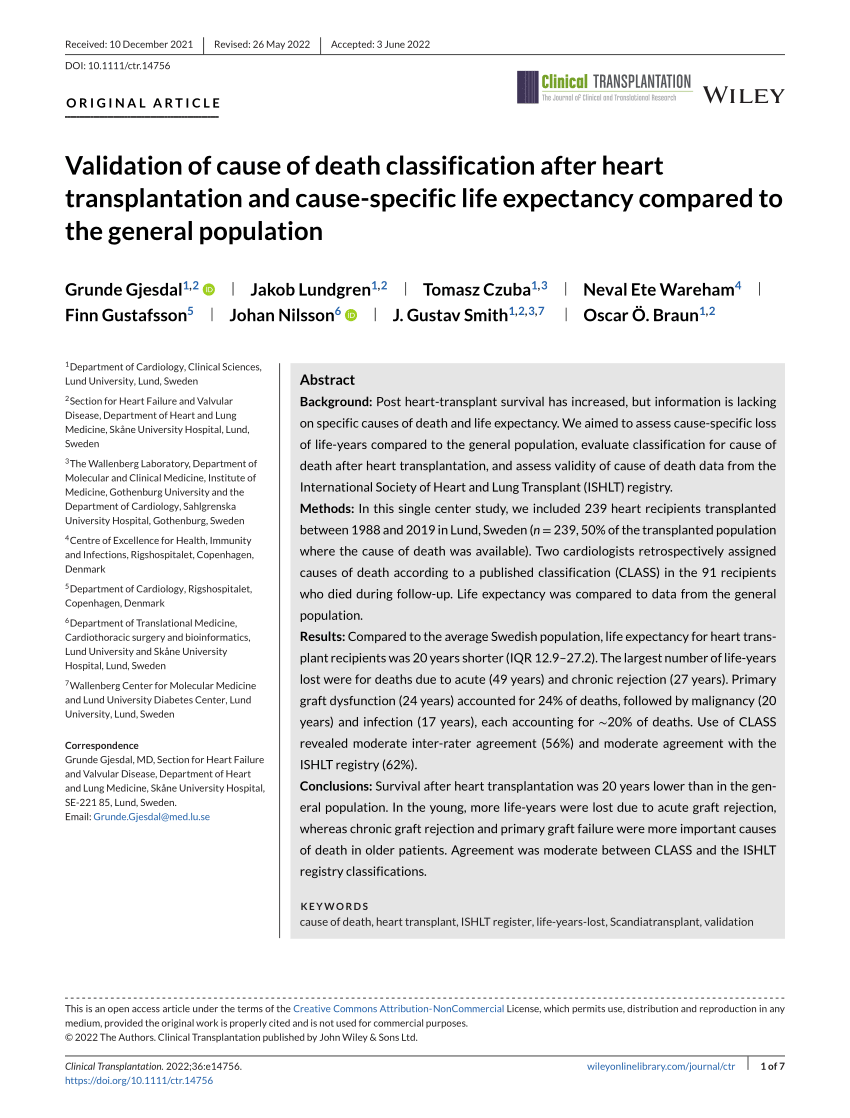 (PDF) Validation of cause of death classification after heart