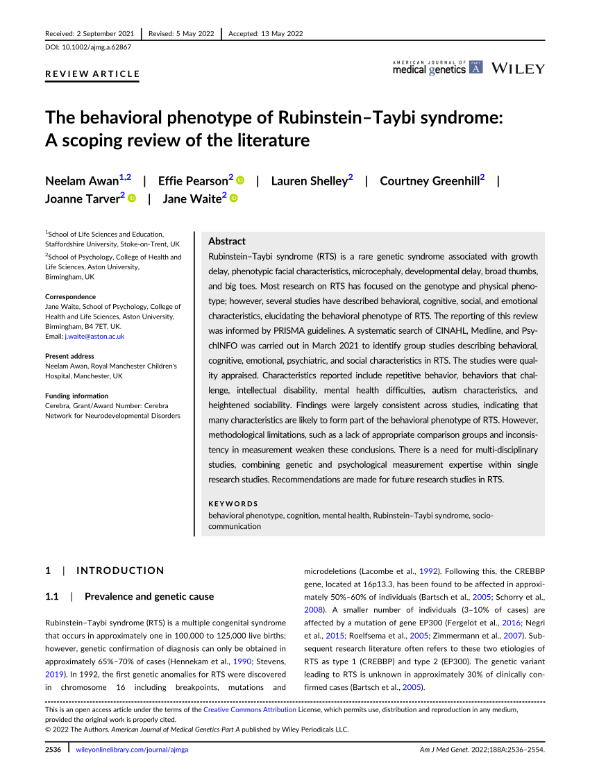 Rubinstein-Taybi syndrome.  Journal of Medical Genetics
