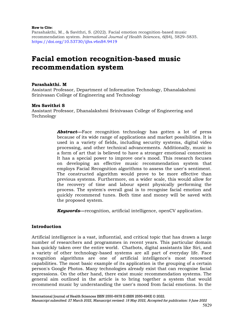 Pdf Facial Emotion Recognition Based Music Recommendation System 4536