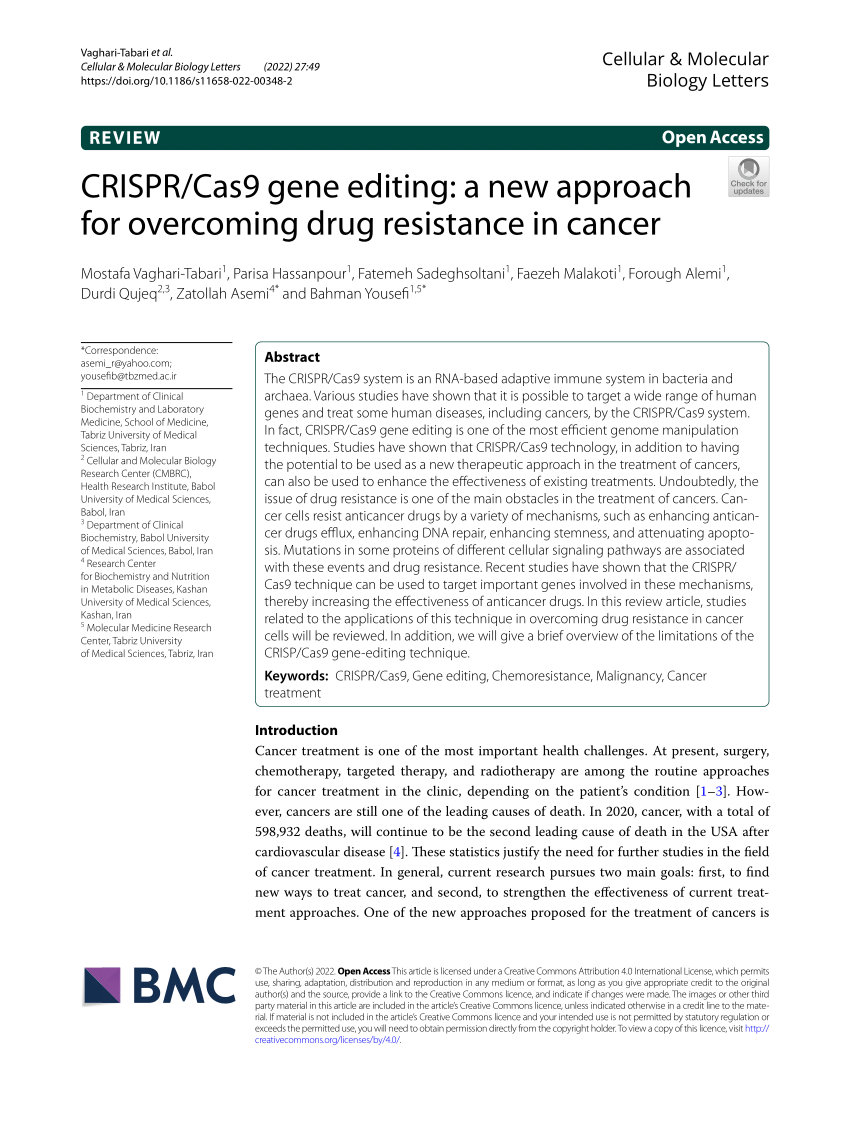 PDF) CRISPR/Cas9 gene editing: a new approach for overcoming drug 