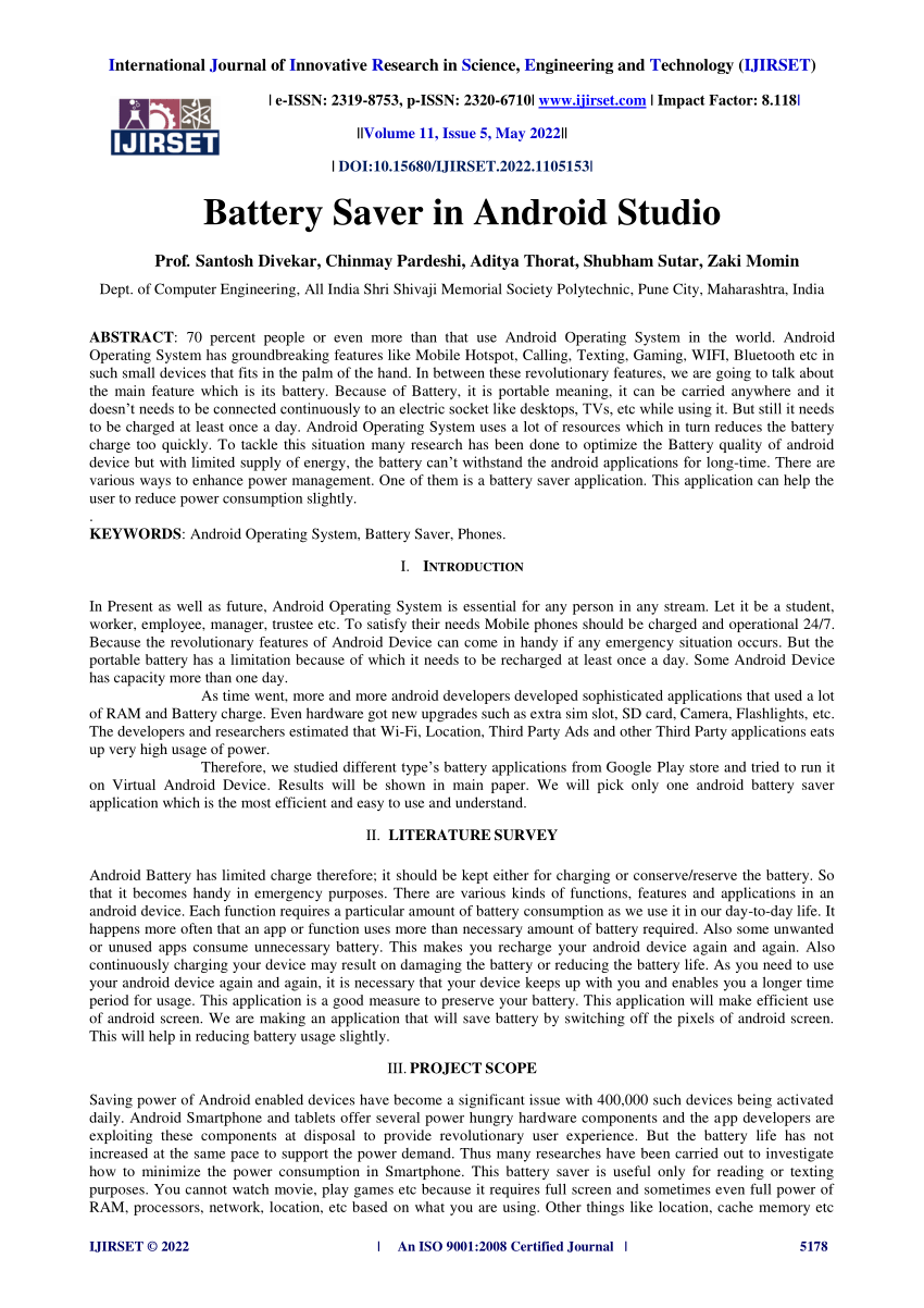 android battery saver system research paper