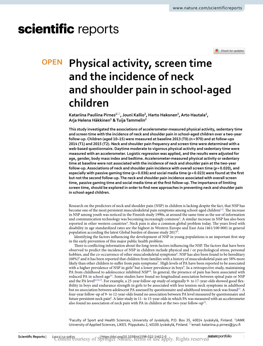 PDF Physical activity screen time and the incidence of neck and  