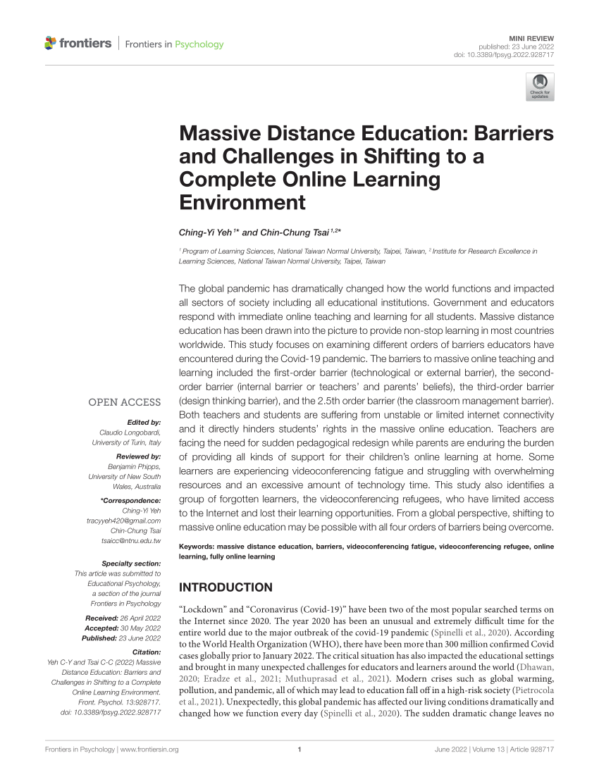 barriers to learning in distance education research paper