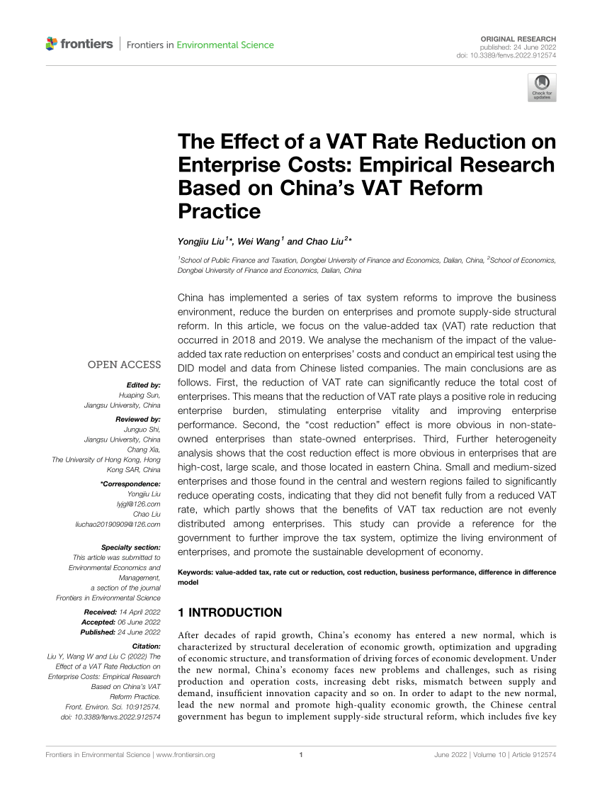 (PDF) The Effect of a VAT Rate Reduction on Enterprise Costs Empirical