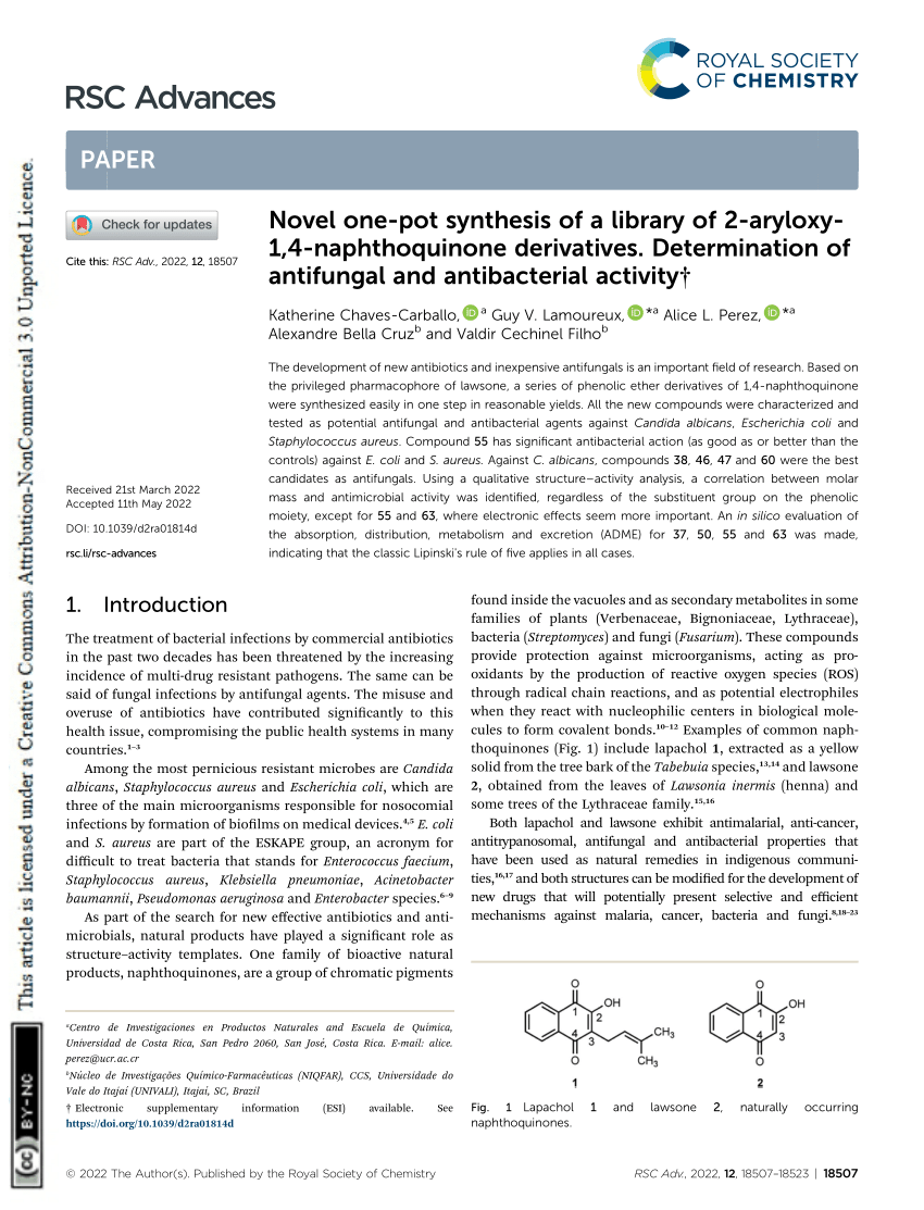 PDF) Novel one-pot synthesis of a library of 2-aryloxy- 1,4