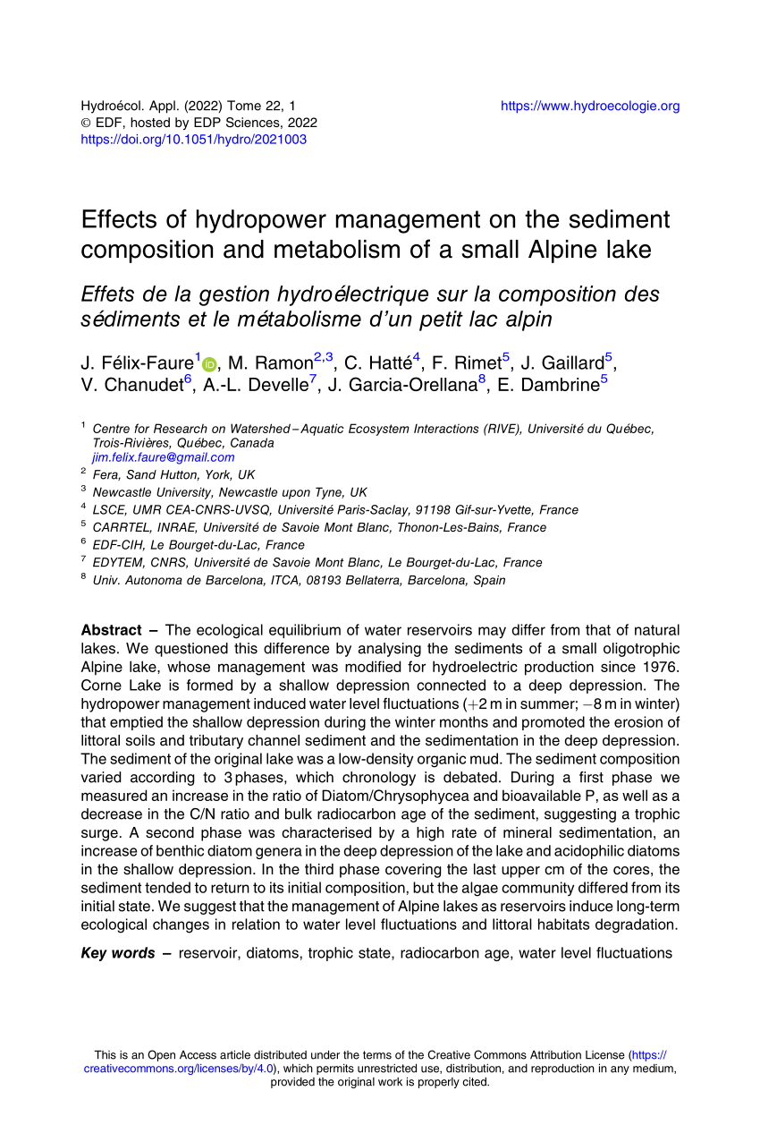 Pdf Effects Of Hydropower Management On The Sediment Composition And Metabolism Of A Small 4331