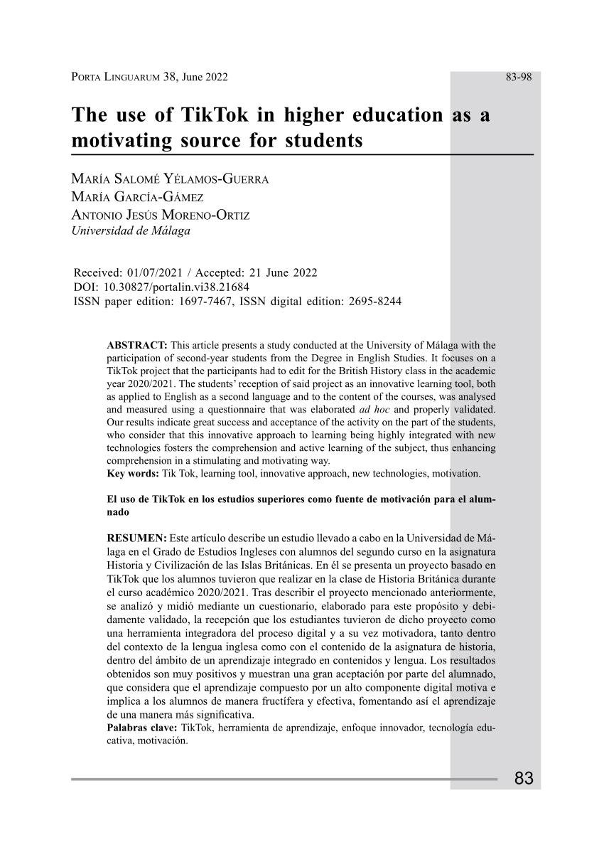 PDF) The use of Tik Tok in higher education as a motivating source