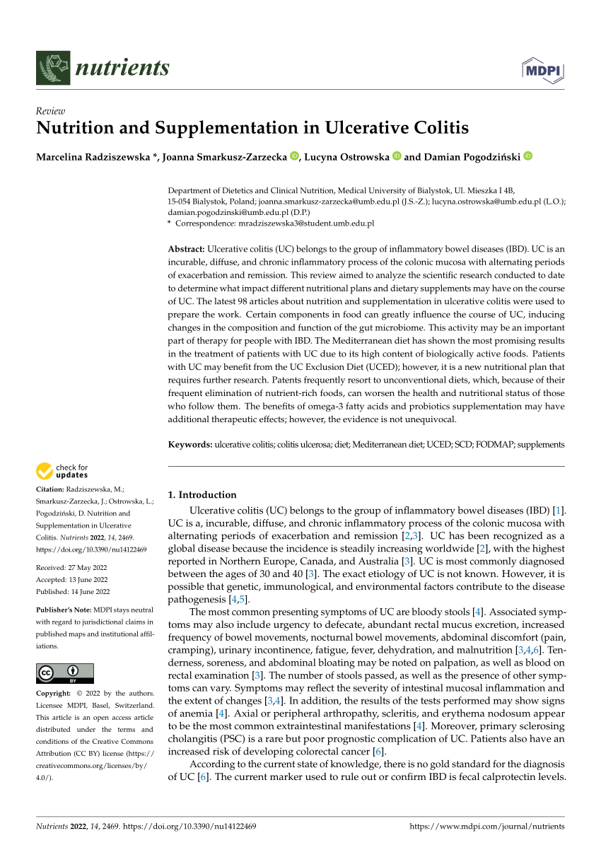 PDF Nutrition and Supplementation in Ulcerative Colitis