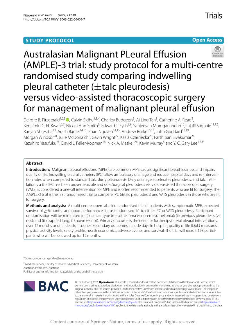 Aggressive versus symptom-guided drainage of malignant pleural effusion via  indwelling pleural catheters (AMPLE-2): an open-label randomised trial -  The Lancet Respiratory Medicine