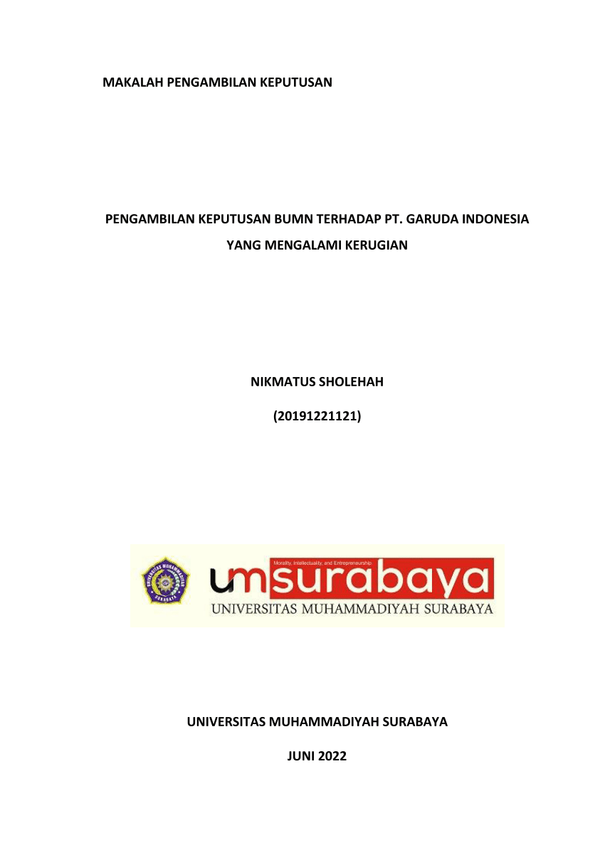 (PDF) PENGAMBILAN KEPUTUSAN BUMN TERHADAP PT. GARUDA INDONESIA YANG