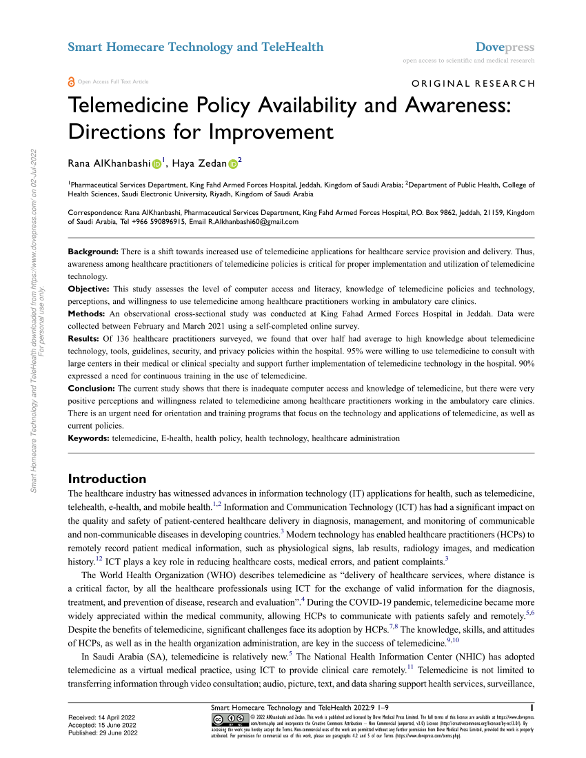 (PDF) Telemedicine Policy Availability and Awareness Directions for
