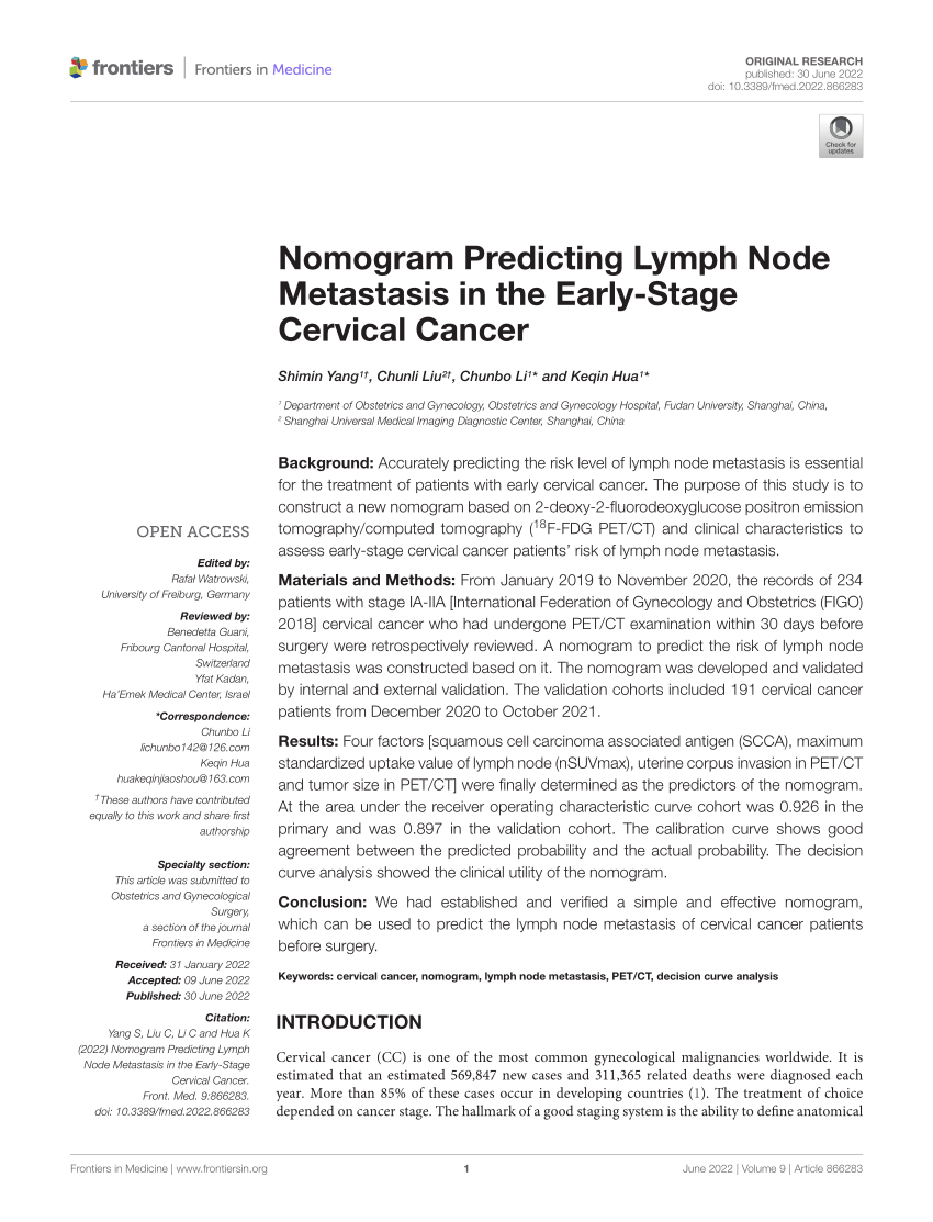 Pdf Nomogram Predicting Lymph Node Metastasis In The Early Stage