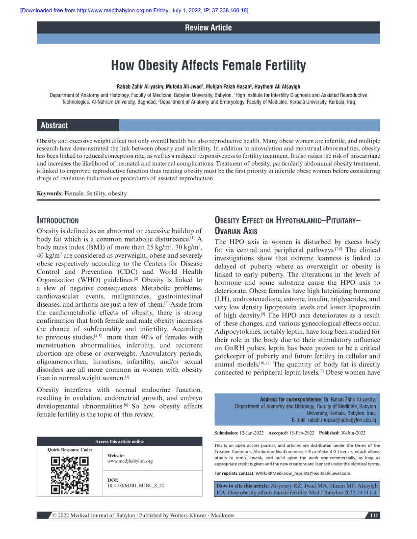 Pdf How Obesity Affects Female Fertility 