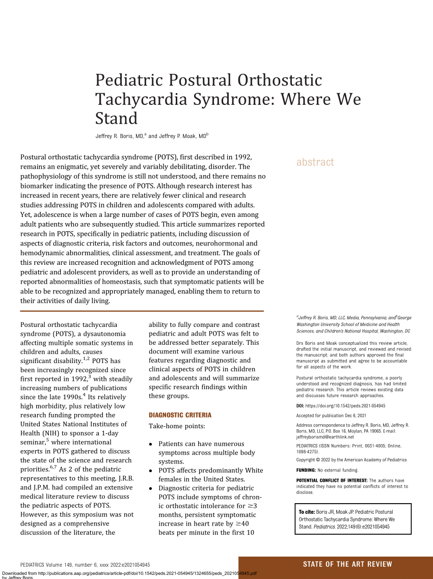 PDF) Pediatric Postural Orthostatic Tachycardia Syndrome: Where We