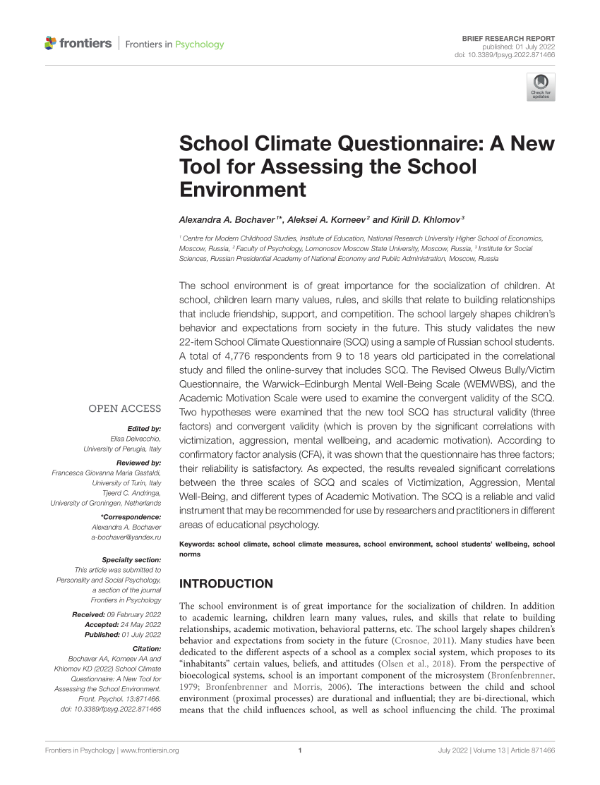 literature review on school climate