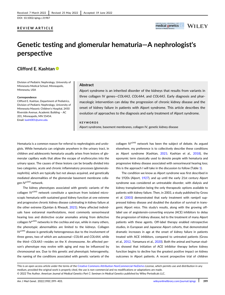 Pdf Genetic Testing And Glomerular Hematuria—a Nephrologists Perspective 