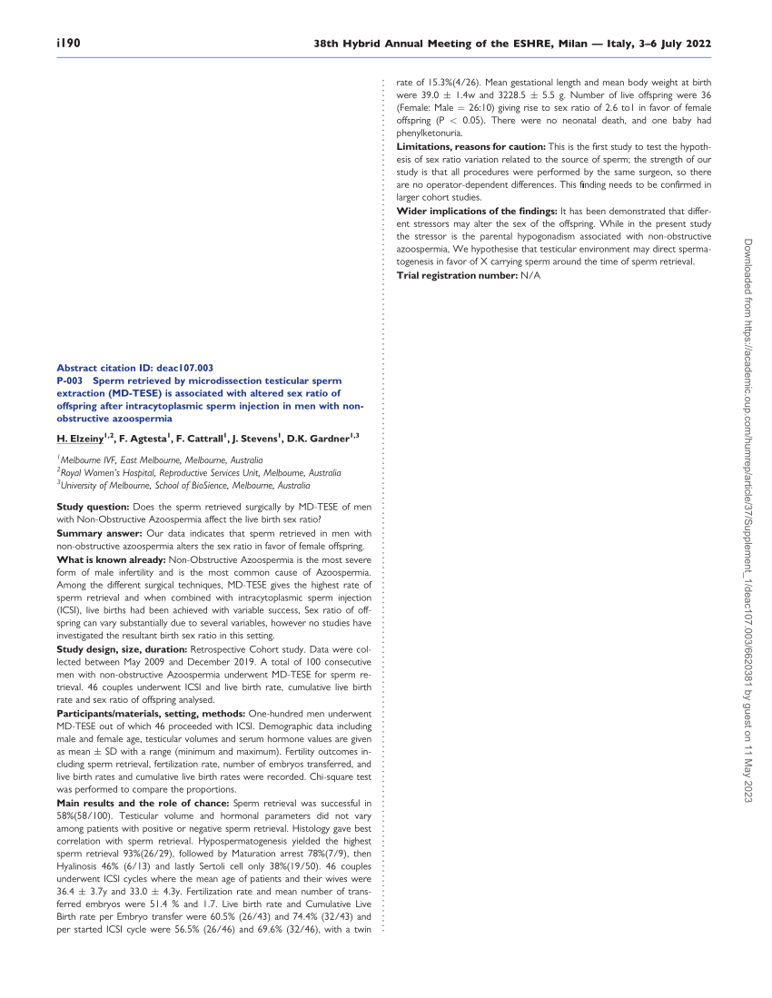 Pdf P 003 Sperm Retrieved By Microdissection Testicular Sperm Extraction Md Tese Is 