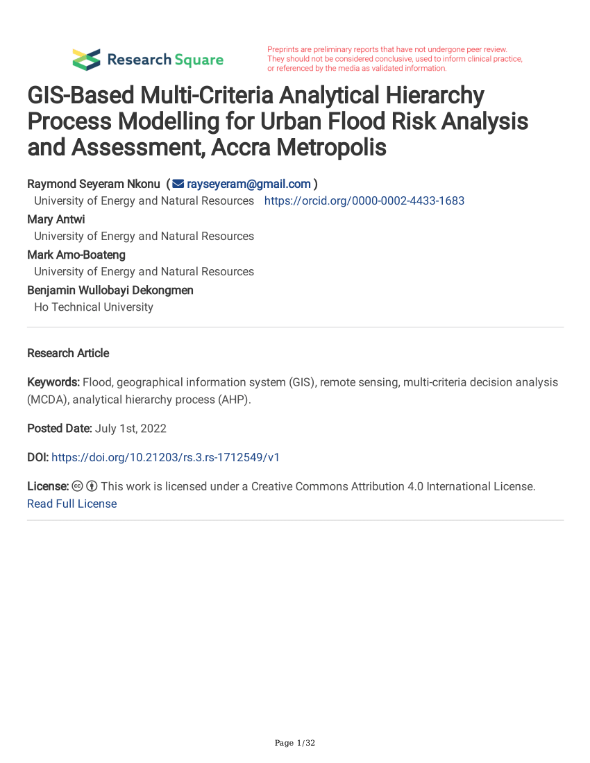 Pdf Gis Based Multi Criteria Analytical Hierarchy Process Modelling For Urban Flood Risk