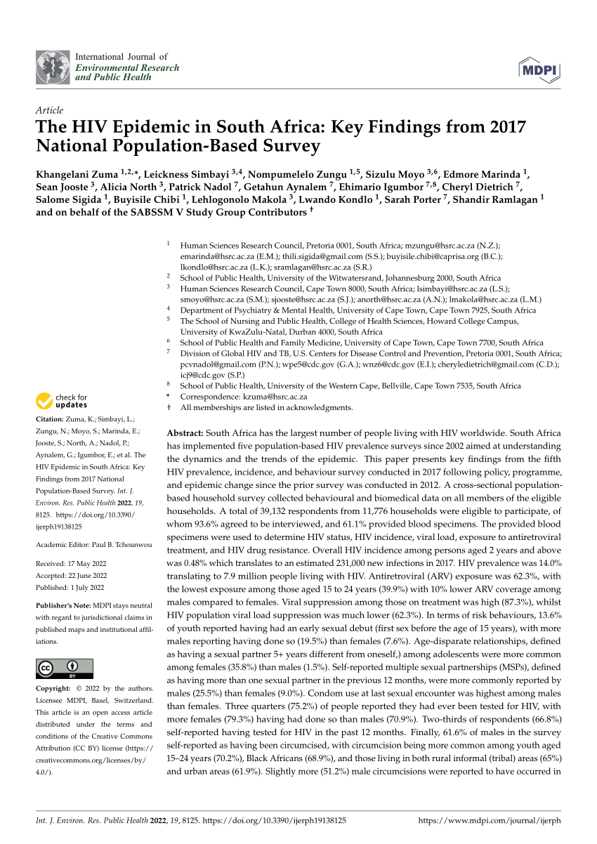 Pdf The Hiv Epidemic In South Africa Key Findings From The 2017 National Population Based Survey 