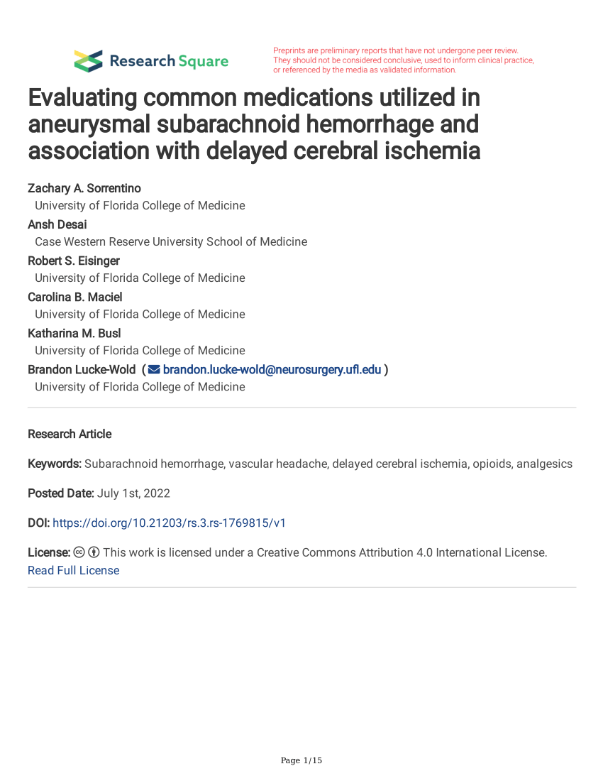 (PDF) Evaluating common medications utilized in aneurysmal subarachnoid ...