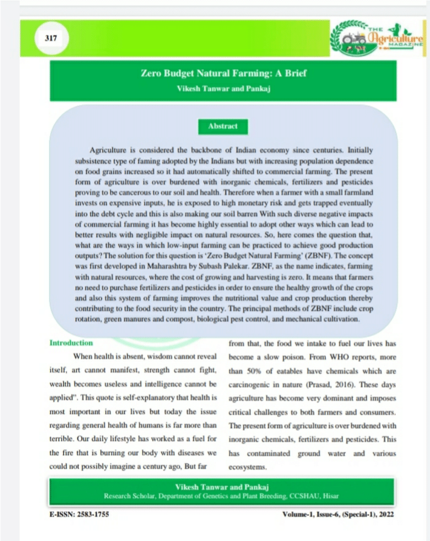 research paper on zero budget natural farming