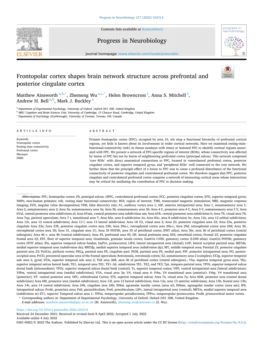 Pdf Frontopolar Cortex Shapes Brain Network Structure Across Prefrontal And Posterior 2200