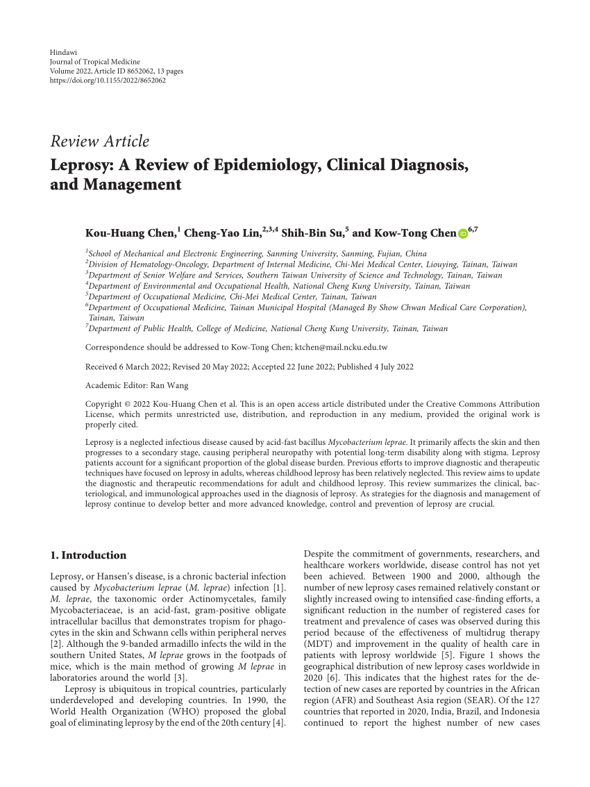 (PDF) Leprosy: A Review of Epidemiology, Clinical Diagnosis, and Management