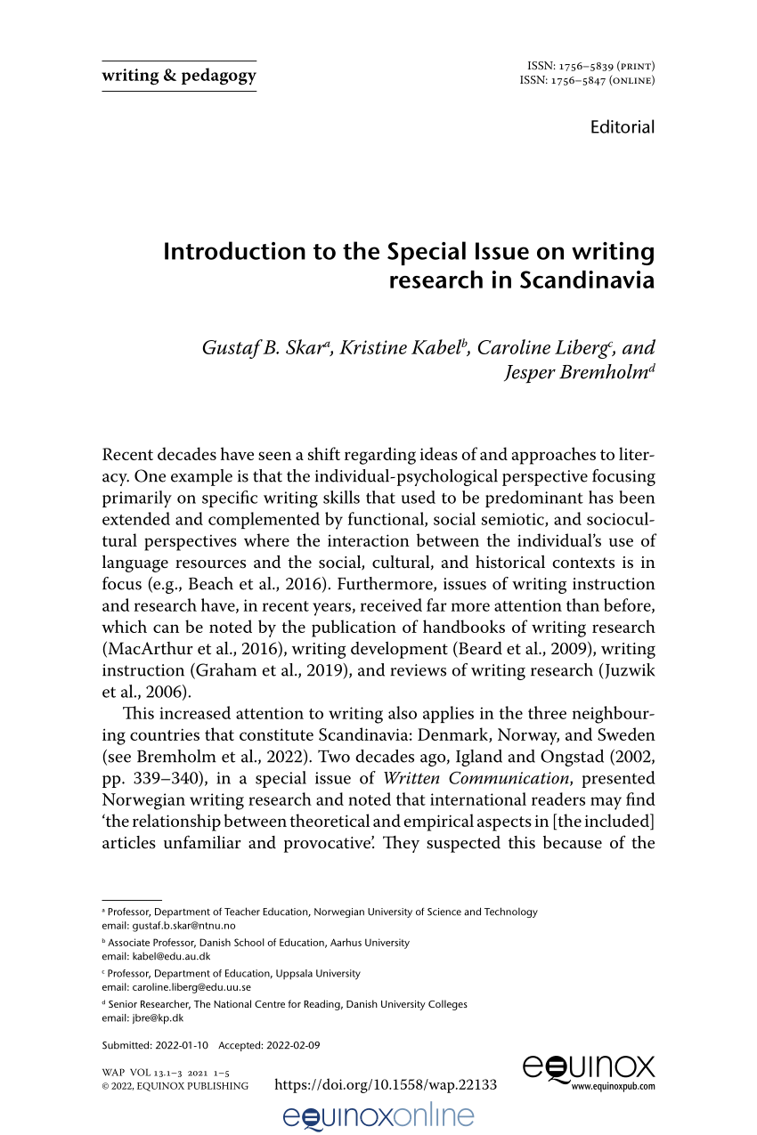 PDF) Introduction the Special Issue on writing research in