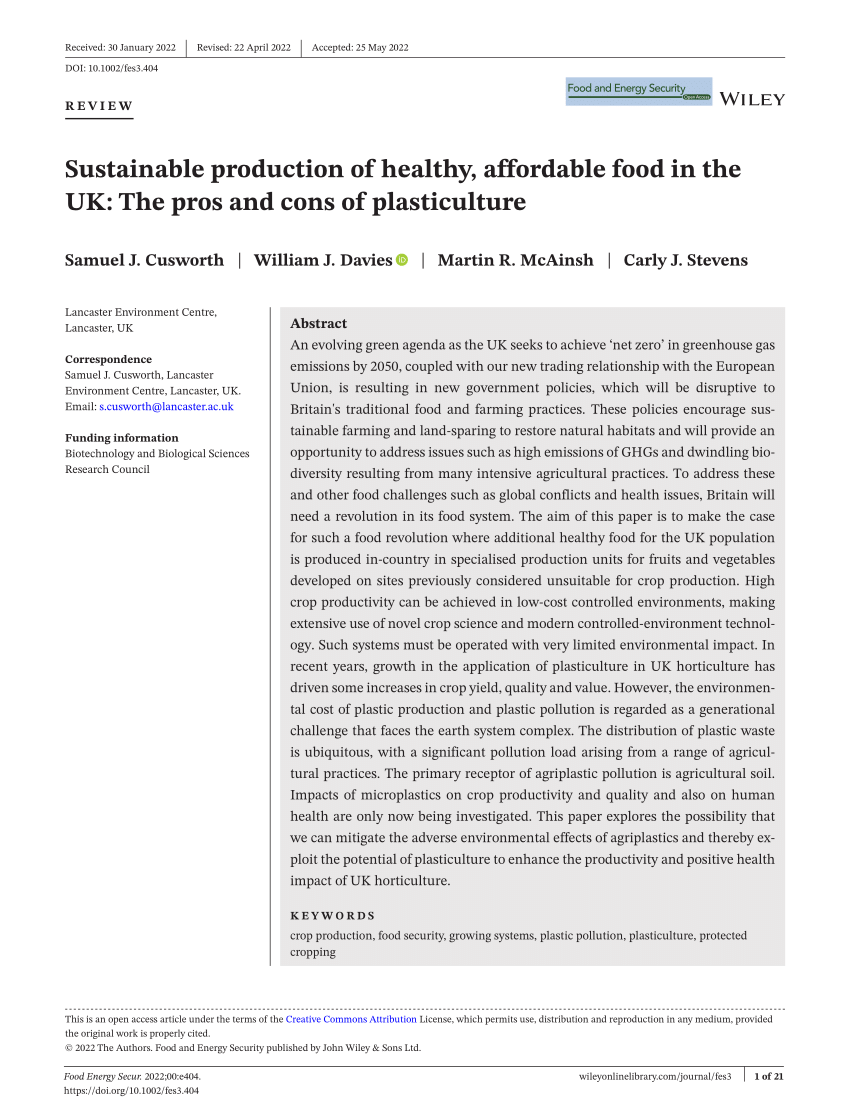 (PDF) Sustainable production of healthy, affordable food in the UK: The