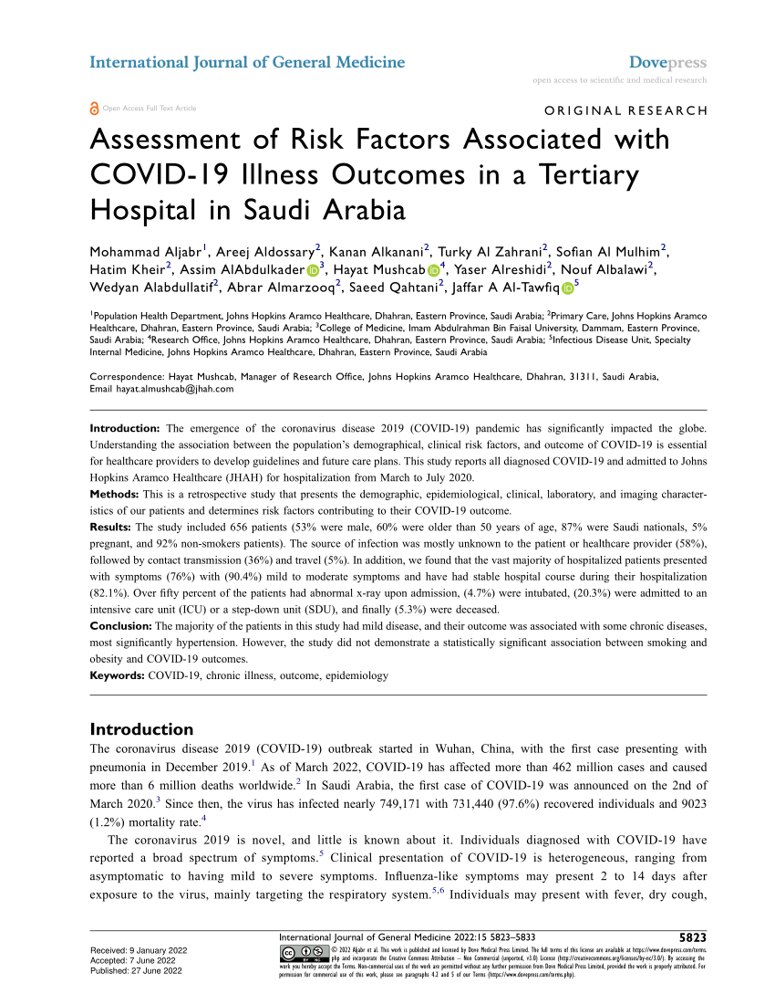 (PDF) Assessment of Risk Factors Associated with COVID-19 Illness ...