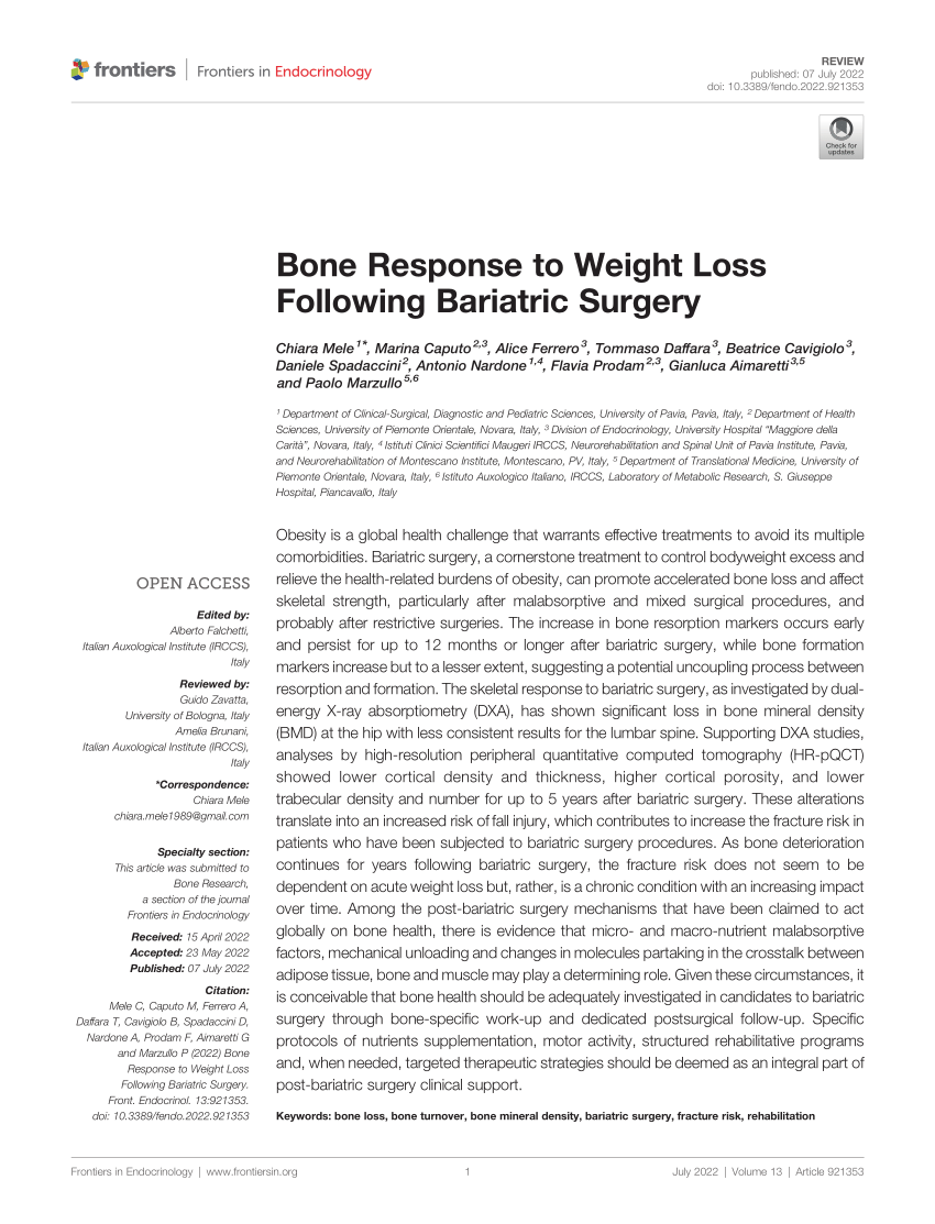 PDF Bone Response to Weight Loss Following Bariatric Surgery