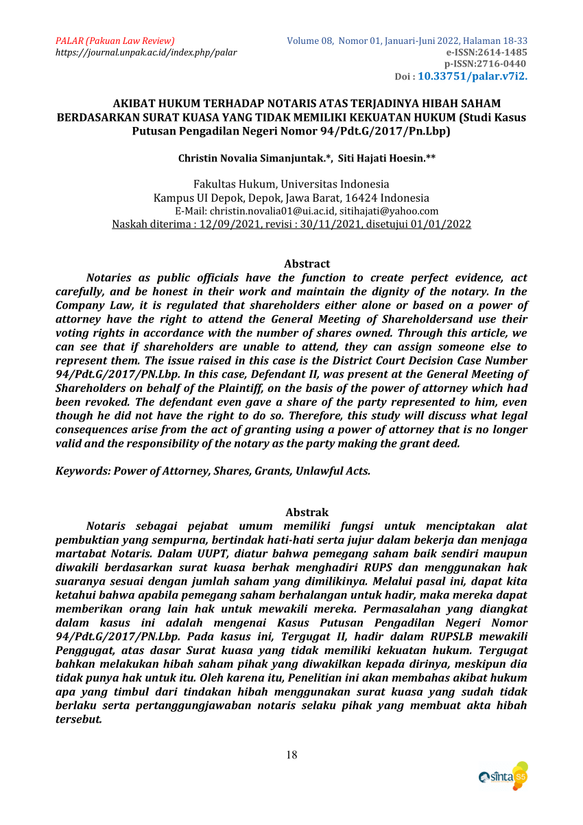 (PDF) AKIBAT HUKUM TERHADAP NOTARIS ATAS TERJADINYA HIBAH SAHAM