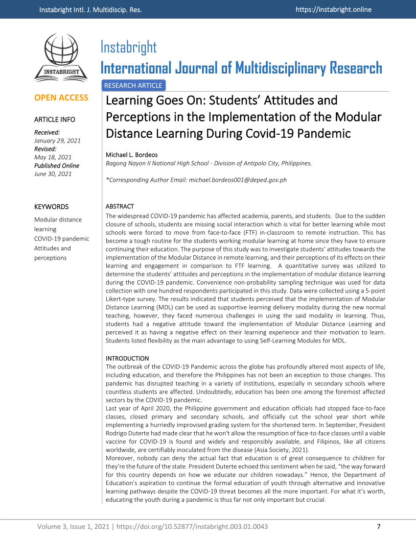 research paper about modular distance learning