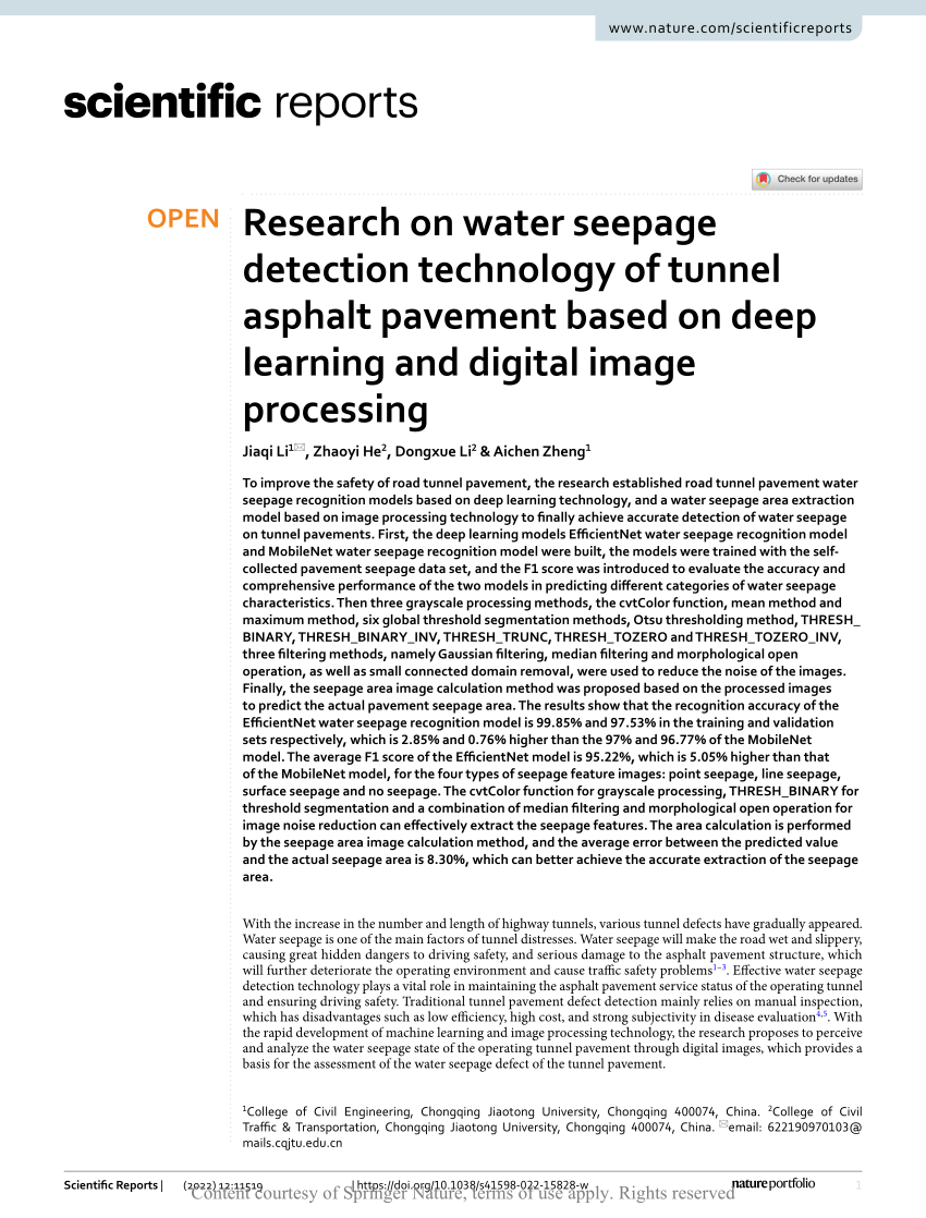 PDF) Research on water seepage detection technology of tunnel 