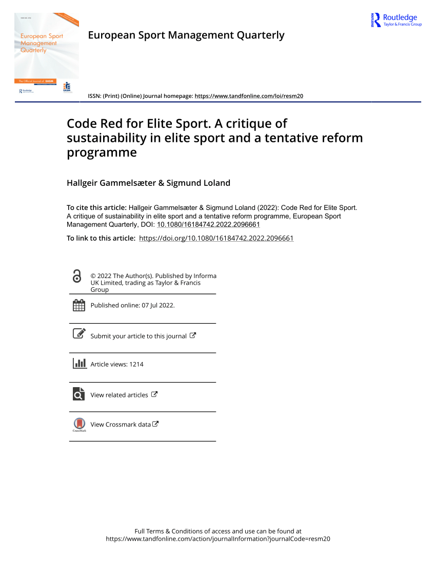 PDF) Code Red for Elite Sport. A critique of sustainability in elite sport  and a tentative reform programme