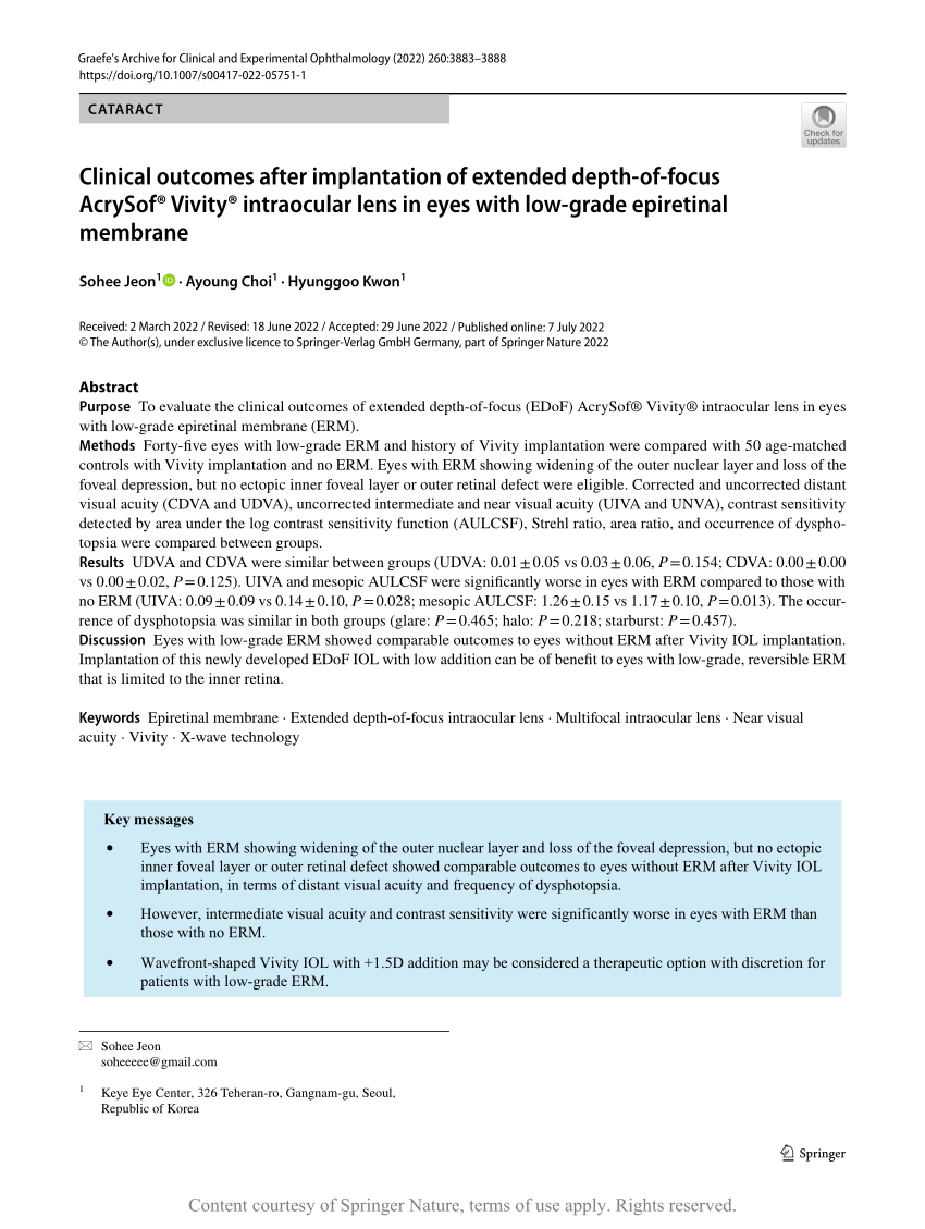 Clinical after implantation of extended depthoffocus AcrySof