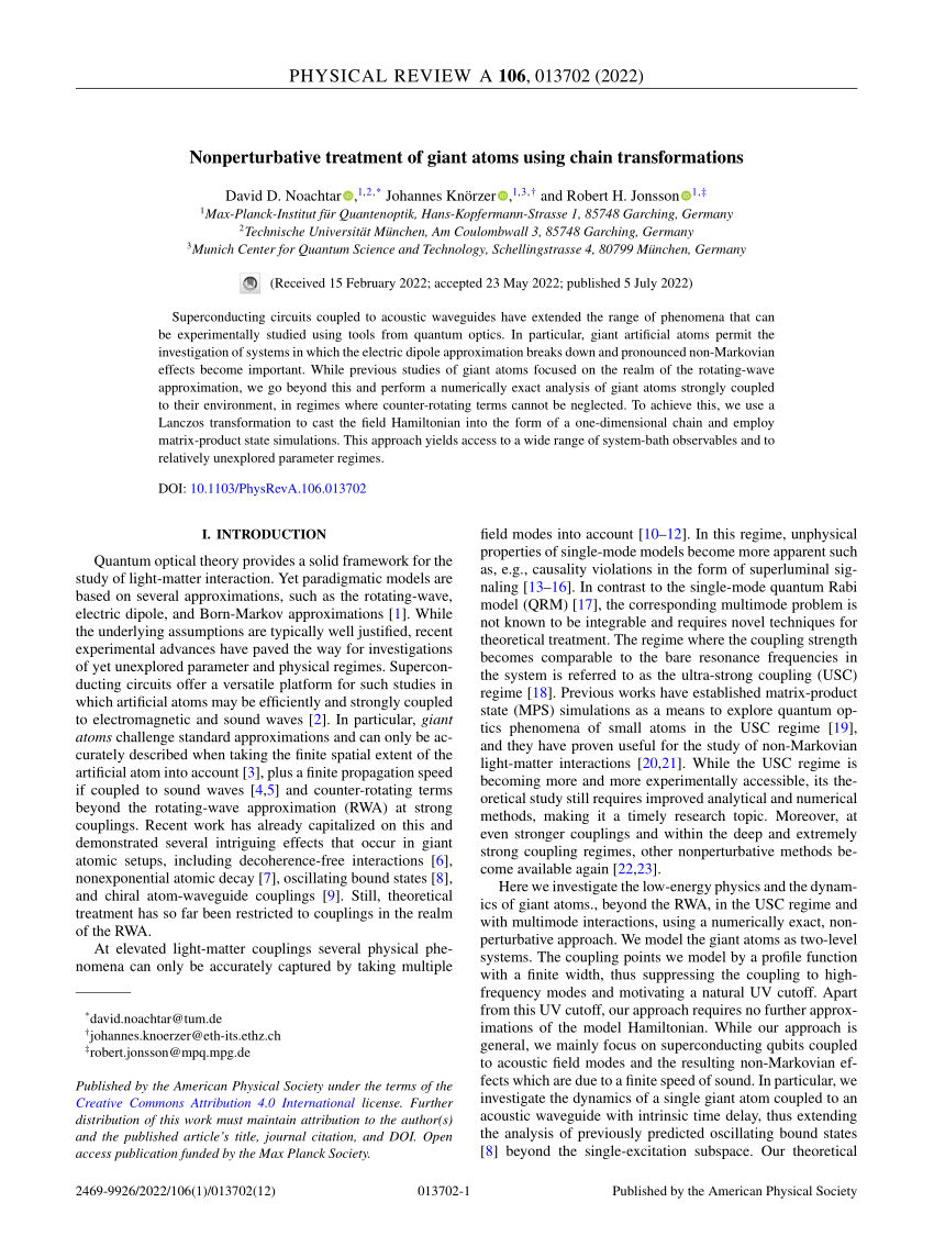 (PDF) Nonperturbative treatment of giant atoms using chain transformations