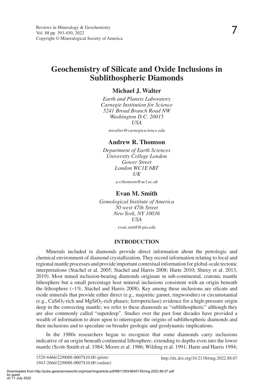PDF) Geochemistry of Silicate and Oxide Inclusions in 