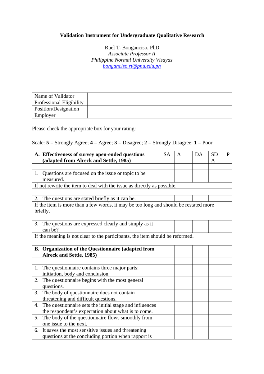 validation sheet for research instrument