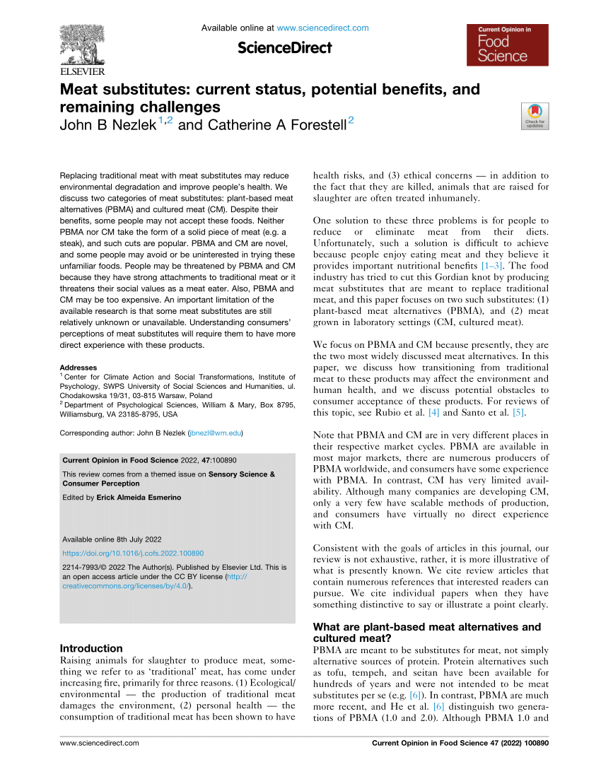 Current Opinion in Food Science, Journal